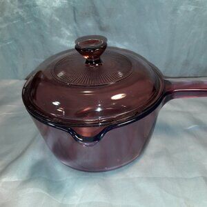 Vintage 90s Cranberry Visions Pyrex Corning 1 L All-Glass Purple Saucepan w/Lid